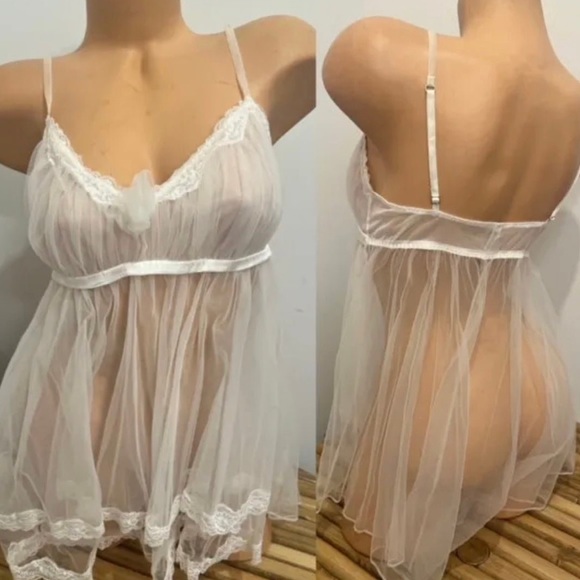 Victoria's Secret Other - VICTORIAS SECRET I DO WHITE MESH TEDDY NIGHTY LINGERIE sz L